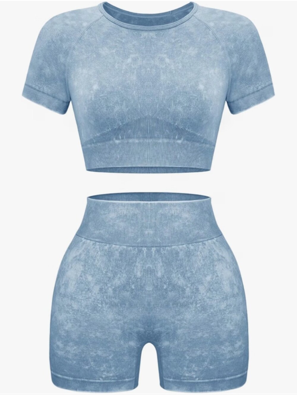 Women Workout Sets 2 Piece Seamless Gym Shorts Short Sleeve Crop Top